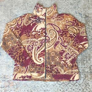 Vintage Rebecca Malone Paisley red tan velour zip up sweatshirt